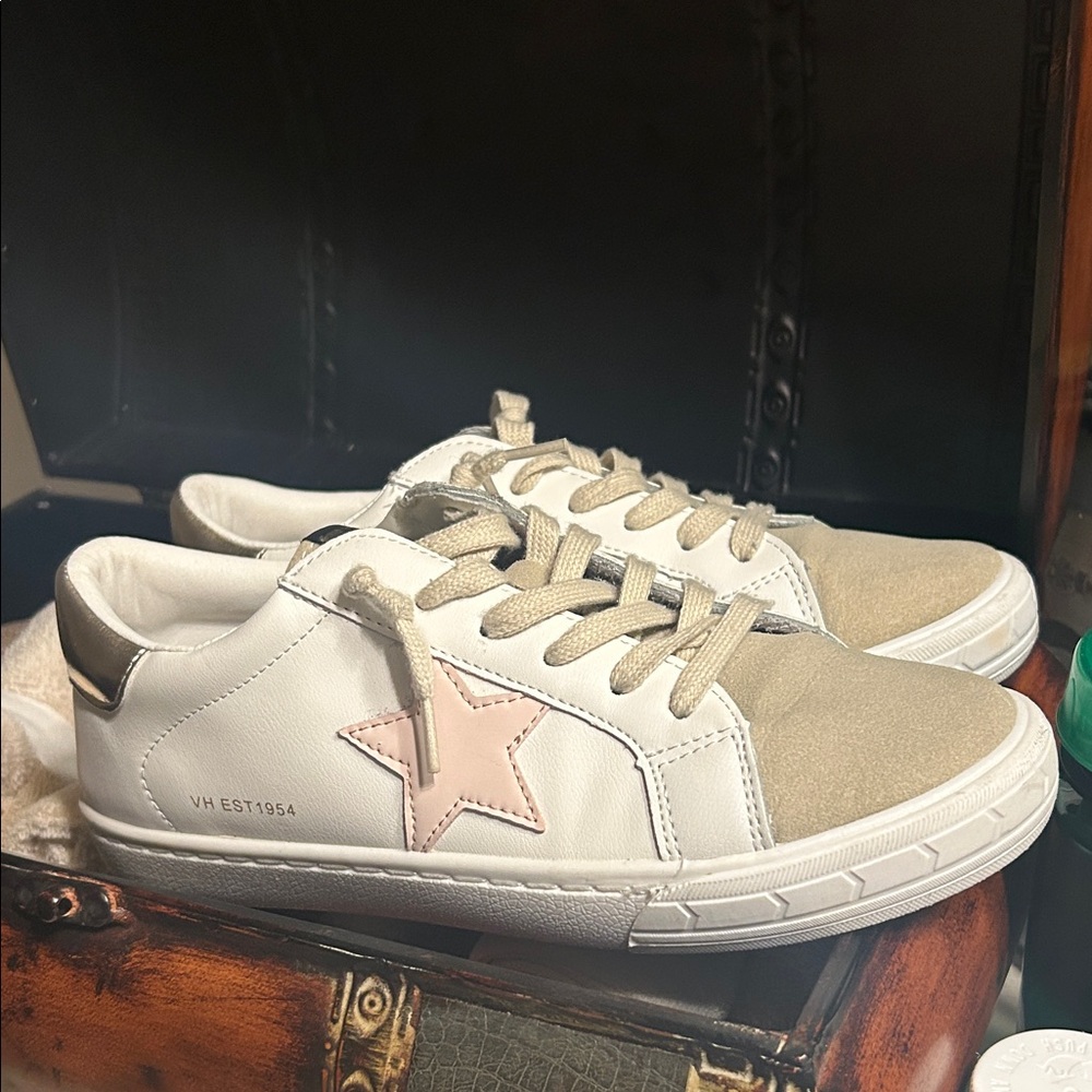 adidas White and Pink Star Sneakers